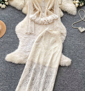Peplum Long Sleeve Skirt Set