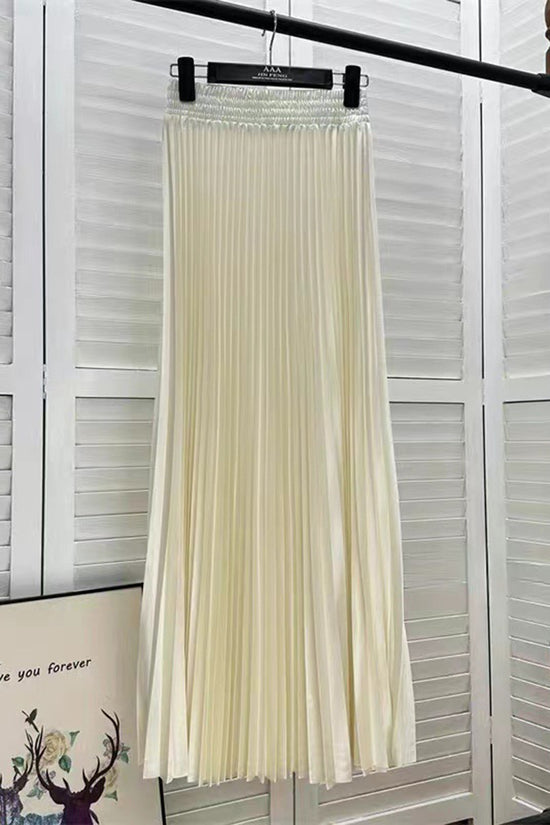 Pleated Elastic Waist Midi Skirt
