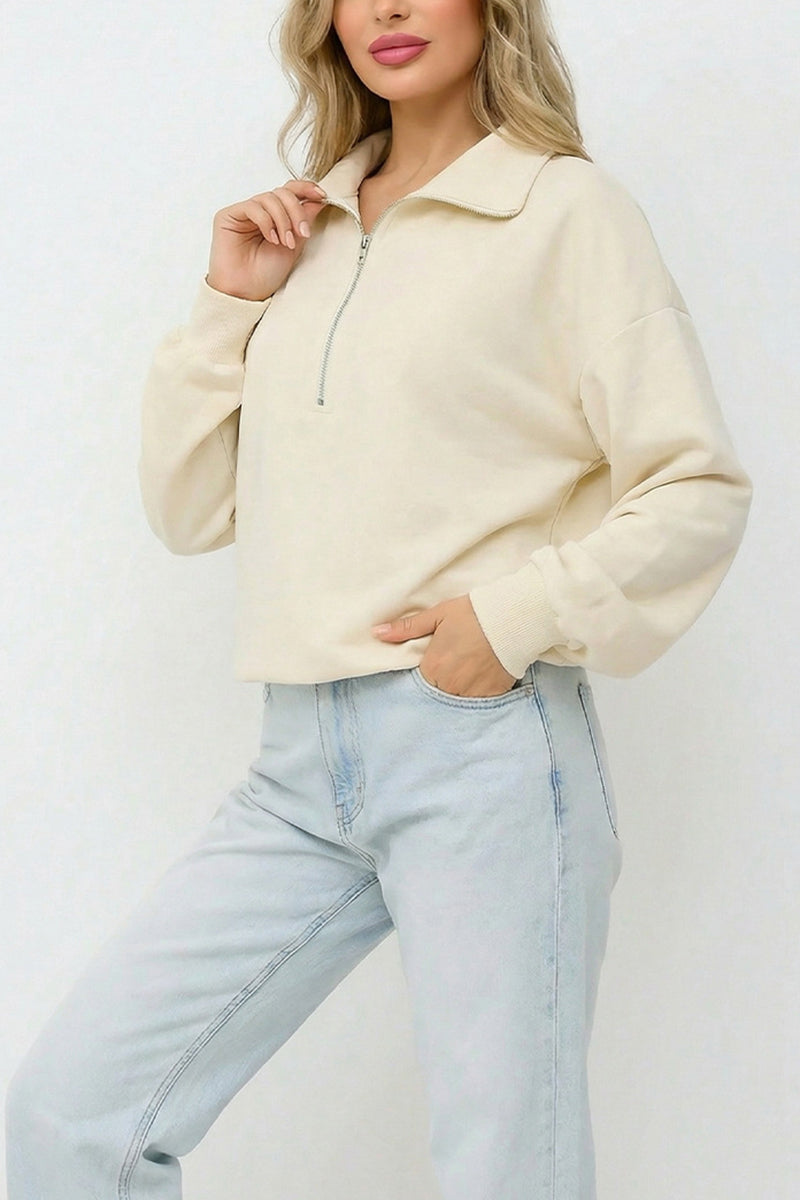 High Collar Zip-Up Sweatshirt