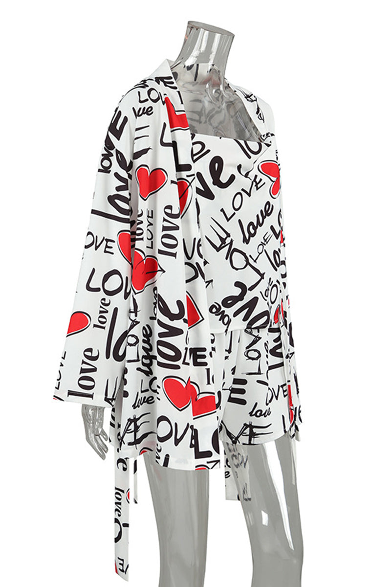 Three-Piece Love Print Pajama Set