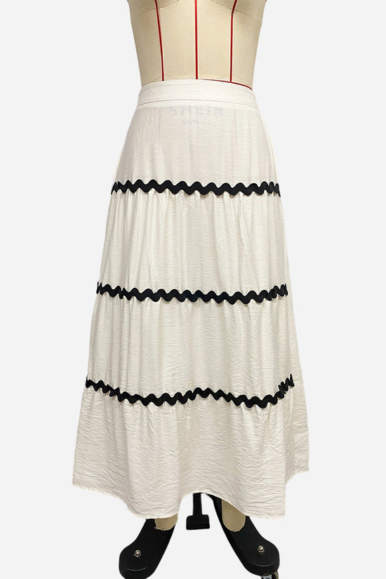 Wavy Trim Midi Skirt