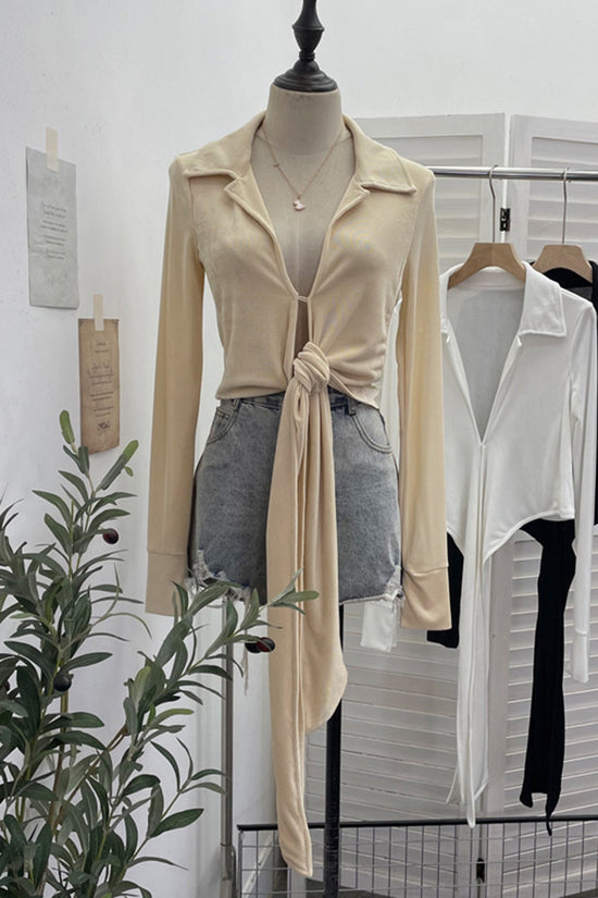 Tie Front Long Sleeve Blouse