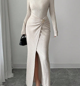 Asymmetric Ruched Long Sleeve Bodycon Dress
