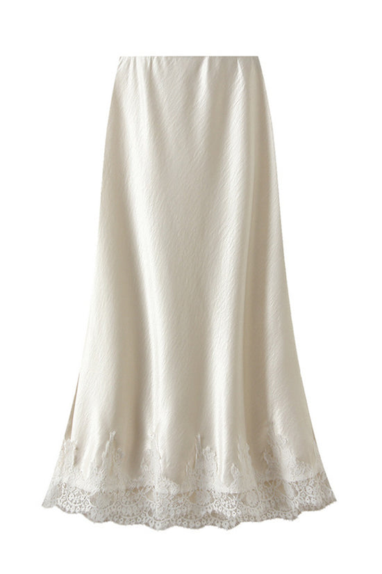 Elegant Lace Border Midi Skirt