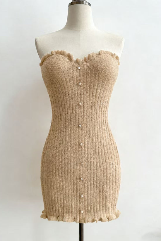 Strapless Button-Up Bodycon Dress