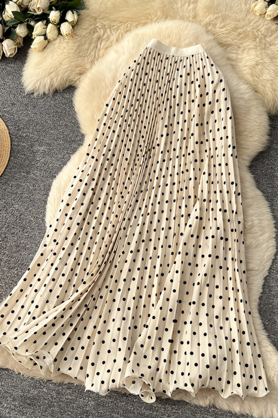 Polka Dot Pleated Midi Skirt
