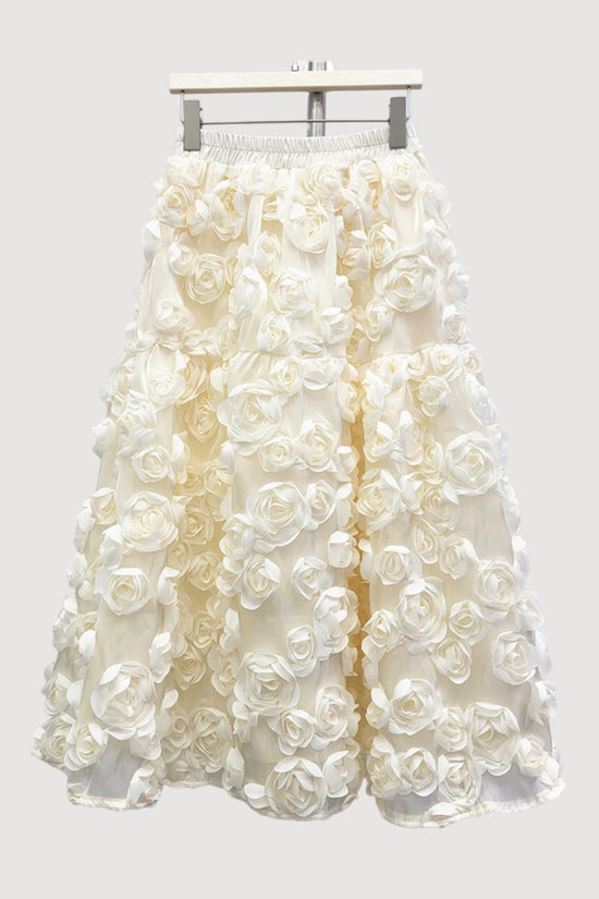 3D Floral Embellished Midi Skirt