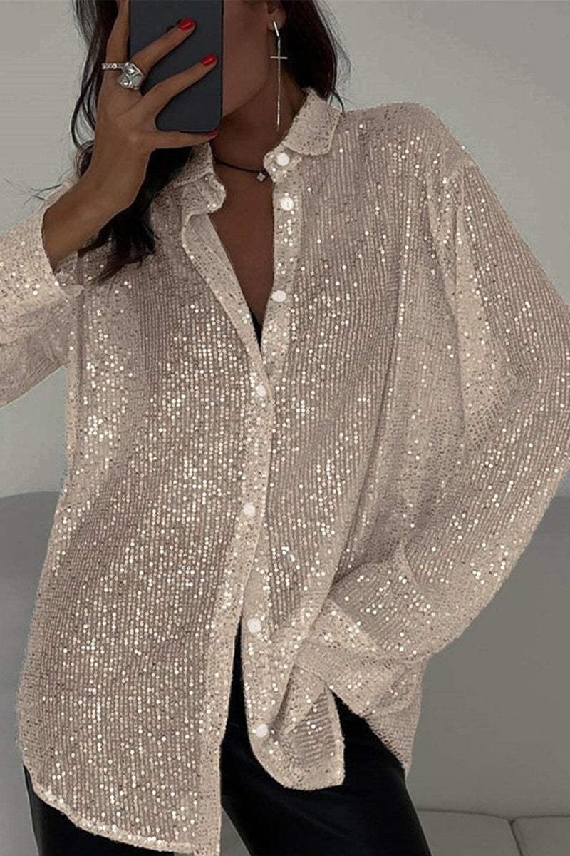 Sparkling Sequin Button-Up Shirt