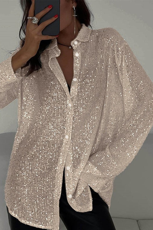 Sparkling Sequin Button-Up Shirt