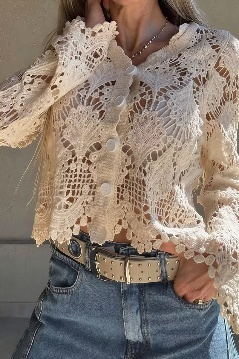 Lace Button-Front Cardigan