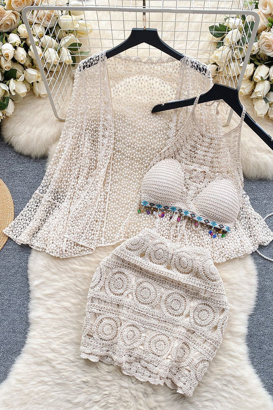 Crochet Three Piece Set with Fringe Detail