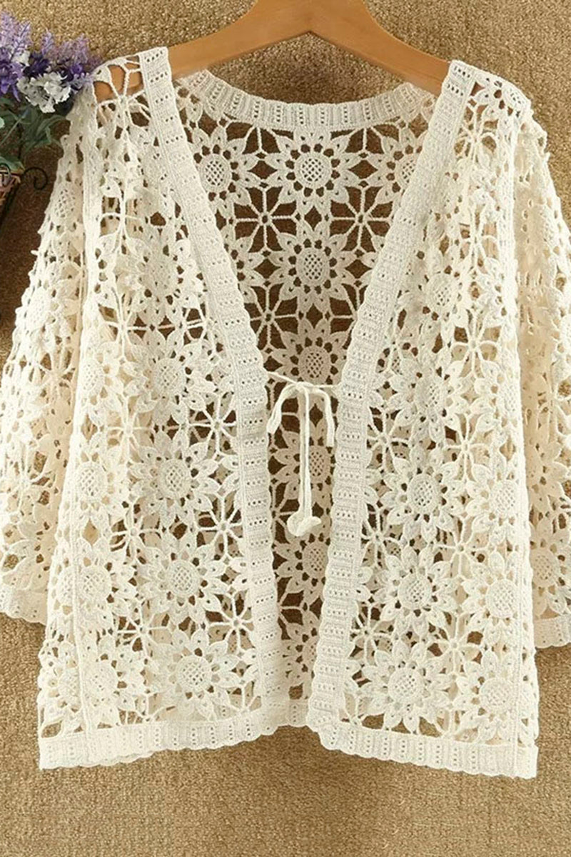 Floral Crochet Open-Front Cardigan