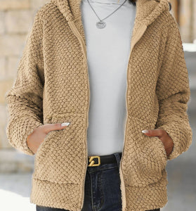 Cozy Hooded Zip-Up Textured Jacket