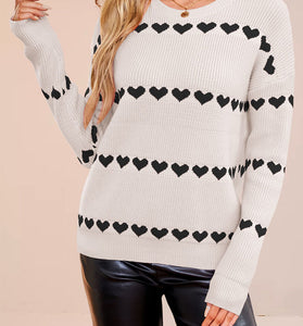 Heart Patterned Long Sleeve Sweater