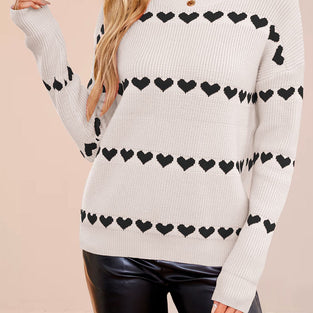Heart Patterned Long Sleeve Sweater