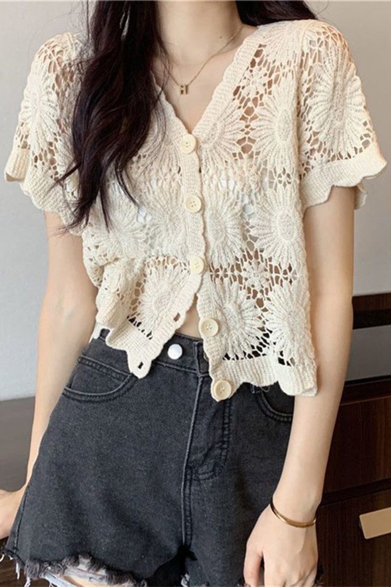 Elegant Lace Cardigan with Openwork Design