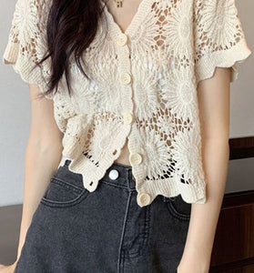 Elegant Lace Cardigan with Openwork Design