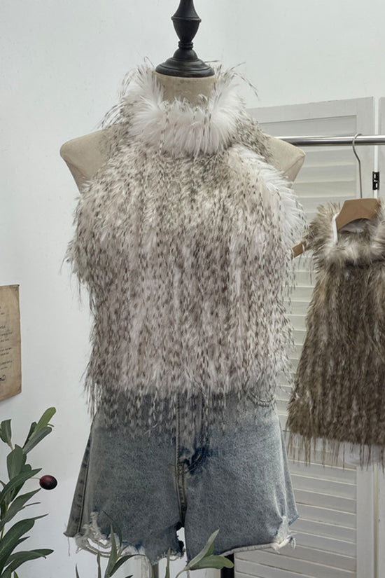 Faux Fur Sleeveless Halter Top