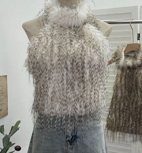 Faux Fur Sleeveless Halter Top