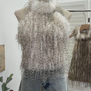 Faux Fur Sleeveless Halter Top