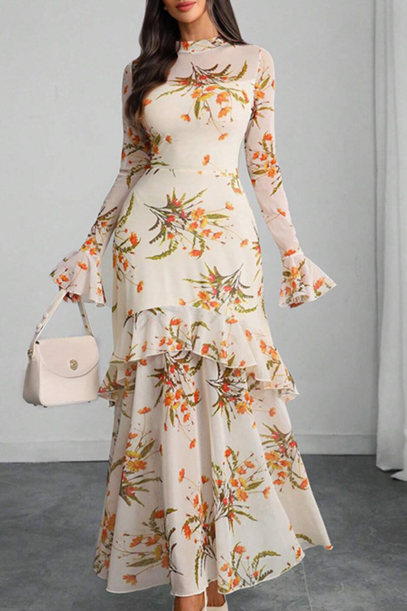 Floral Long Sleeve Layered Dress