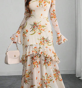 Floral Long Sleeve Layered Dress