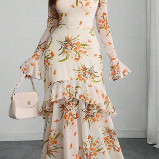 Floral Long Sleeve Layered Dress