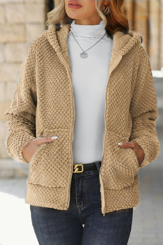 Cozy Hooded Zip-Up Textured Jacket