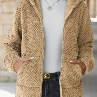 Cozy Hooded Zip-Up Textured Jacket