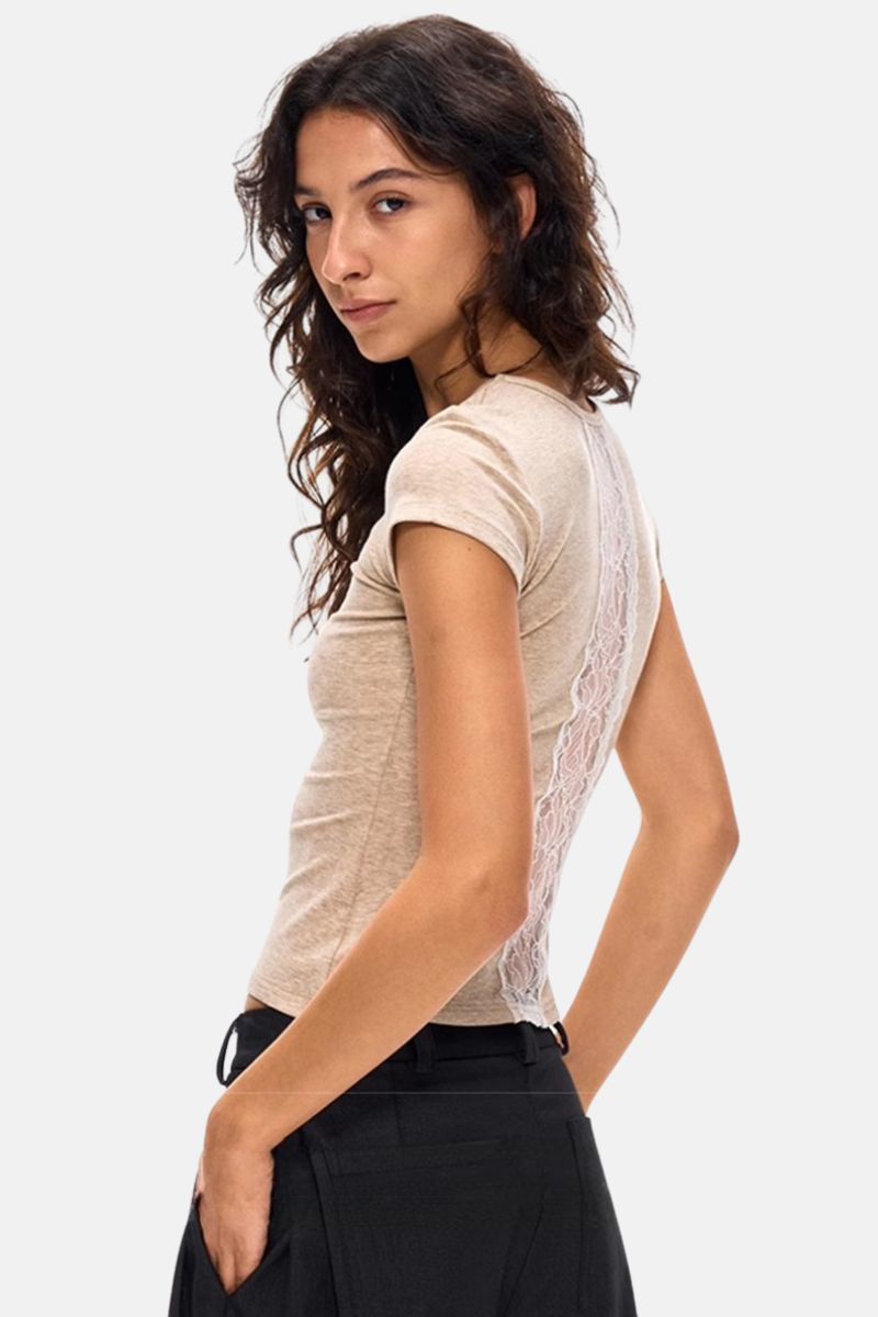 Lace Back Detail Fitted T-Shirt