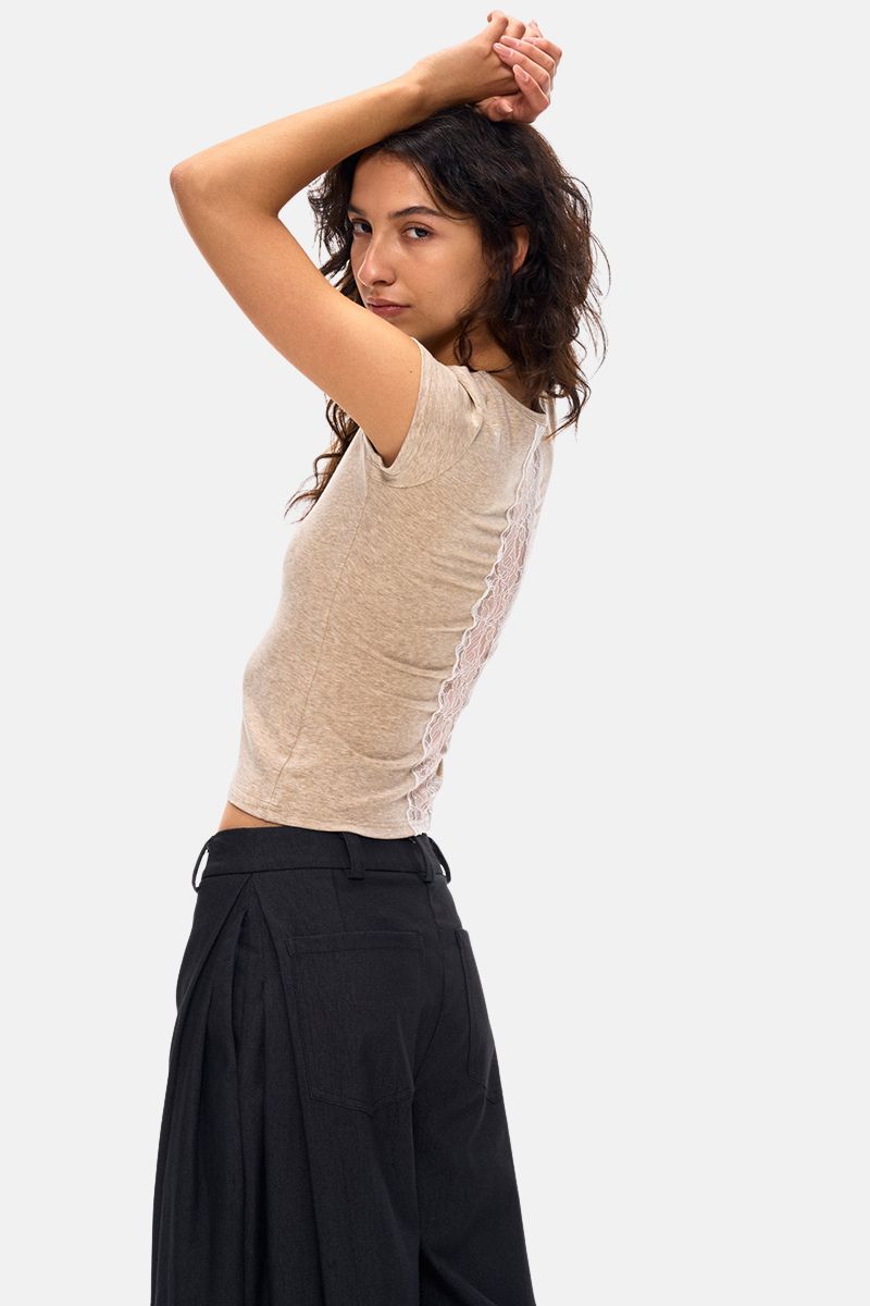 Lace Back Detail Fitted T-Shirt