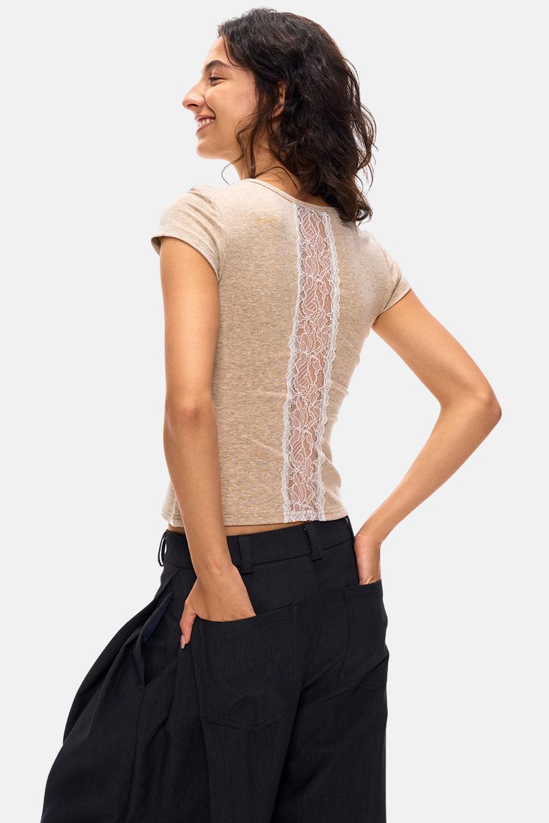 Lace Back Detail Fitted T-Shirt