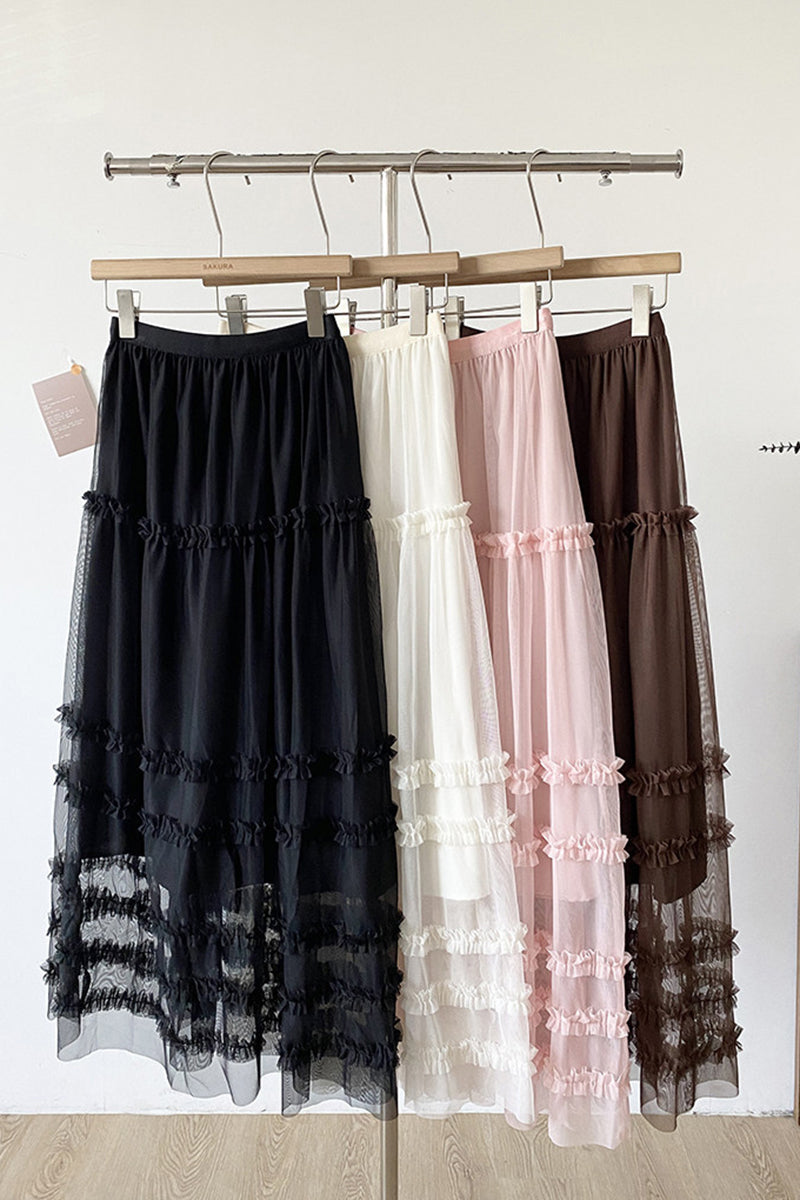 Tiered Midi Skirt with Delicate Ruffles