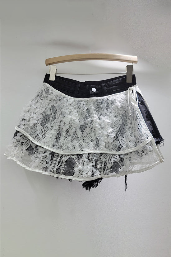 Layered Lace Denim Shorts