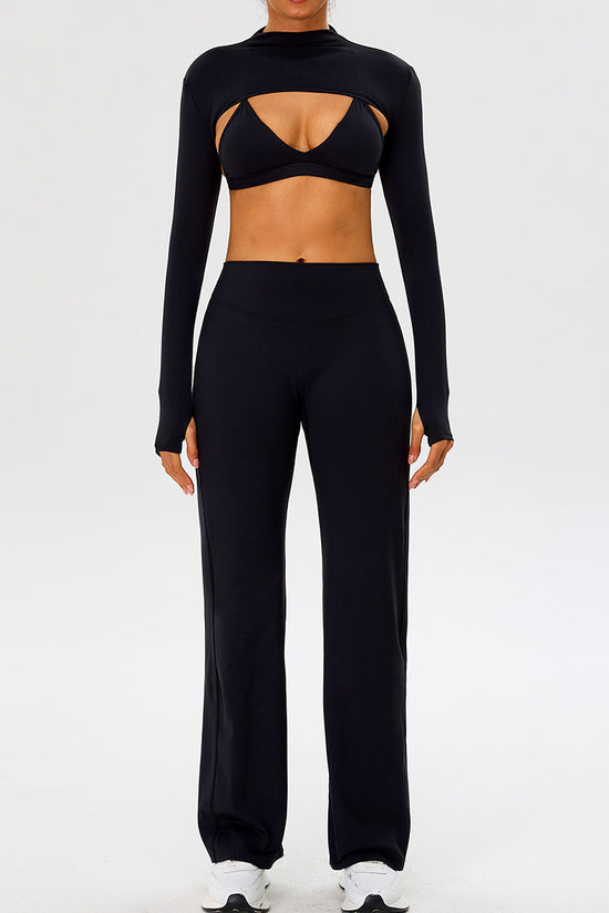 Cropped Long Sleeve Top Bra Pants Set