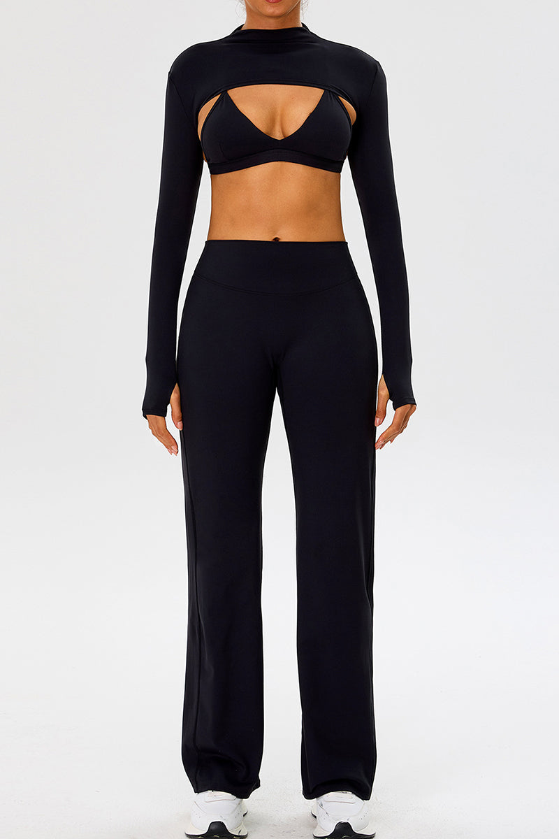 Cropped Long Sleeve Top Bra Pants Set