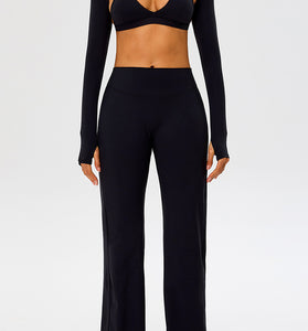 Cropped Long Sleeve Top Bra Pants Set
