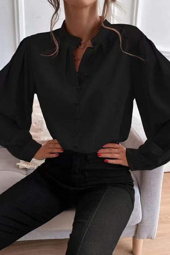 Elegant Puff Sleeve Button-Down Blouse