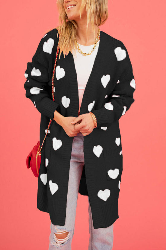 Heart Pattern Open-Front Cardigan