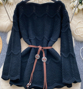 Wave Pattern Knit Sweater