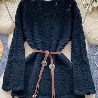 Wave Pattern Knit Sweater