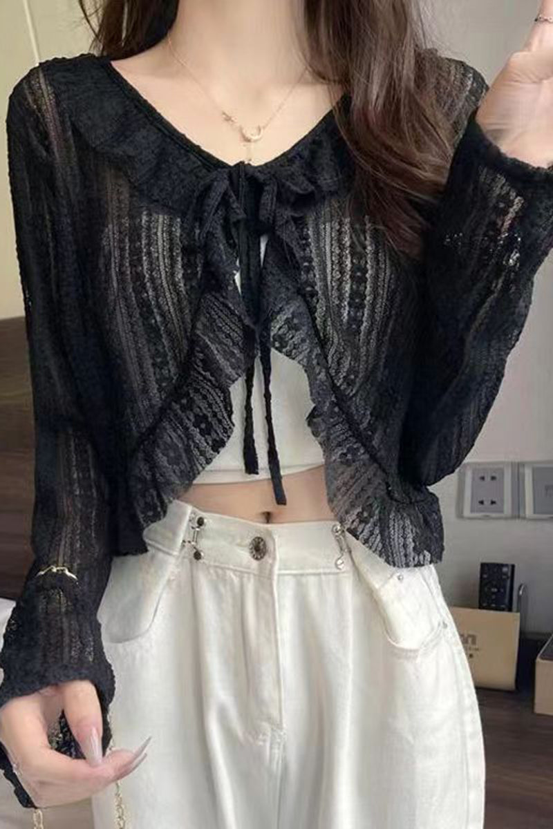 Elegant Ruffle Tie-Front Cover-Up