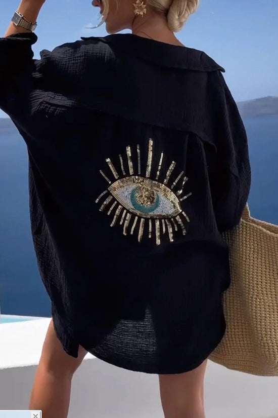 Eye Embellished Casual Blouse