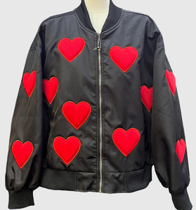 Heart Patterned Zip-Up Bomber Jacket