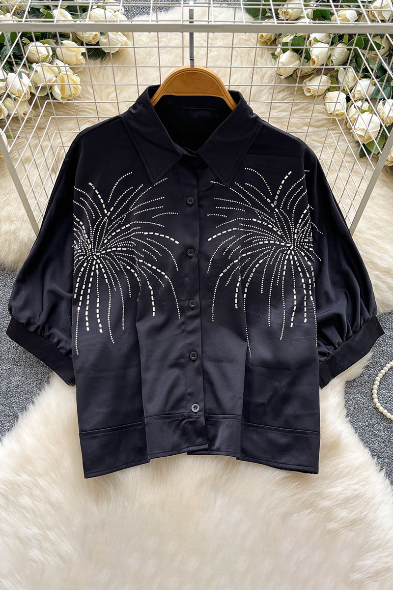 Sparkling Pattern Button-Up Blouse