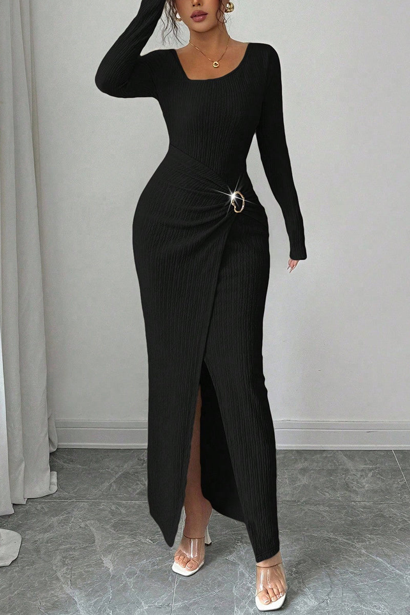 Asymmetric Ruched Long Sleeve Bodycon Dress