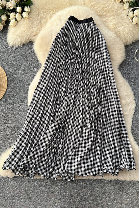 Gingham Pleated Midi Skirt