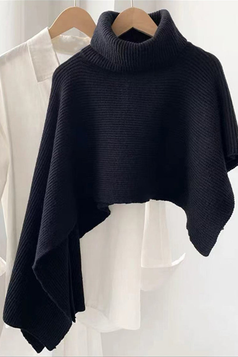 Turtleneck Knit Cape Shrug