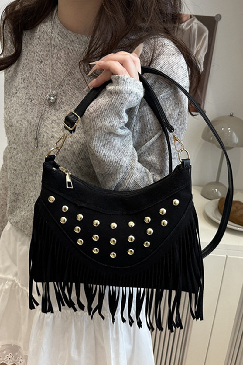 Fringe Studded Shoulder Bag