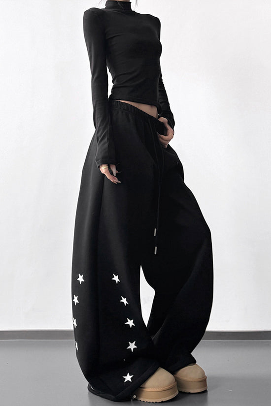 Star Embellished Wide-Leg Casual Pants